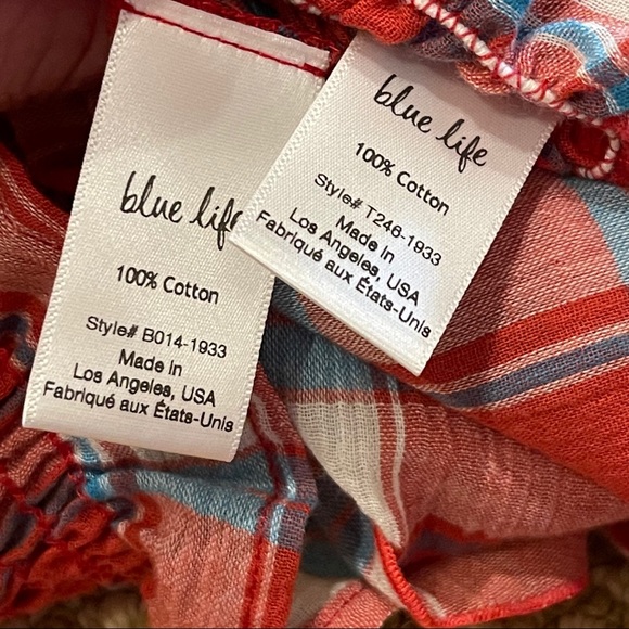 Blue Life Cherry Red Plaid Shorts Set S/M - Picture 10 of 10